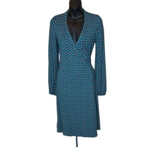 Boden women’s 4R true wrap jersey knit green abstract floral midi dress